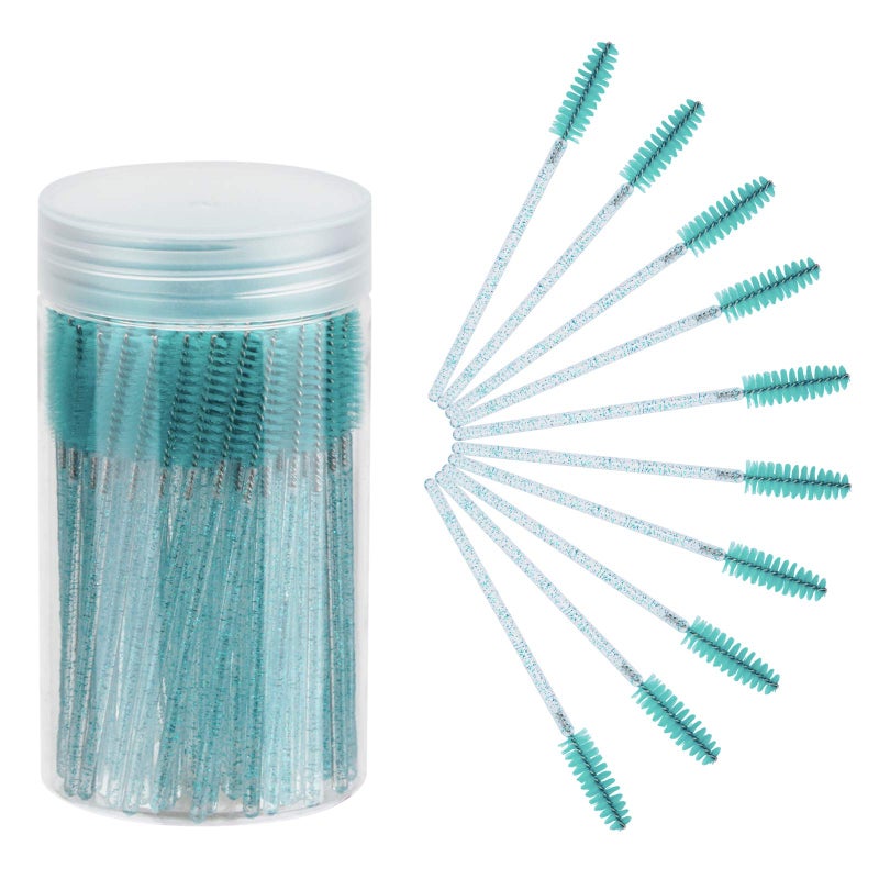 CHEFBEE 100PCS Disposable Eyelash Brush, Mascara Wands Makeup Brushes Applicators Kits for Eyelash Extensions and Eyebrow with Container (Blue) - Image 1
