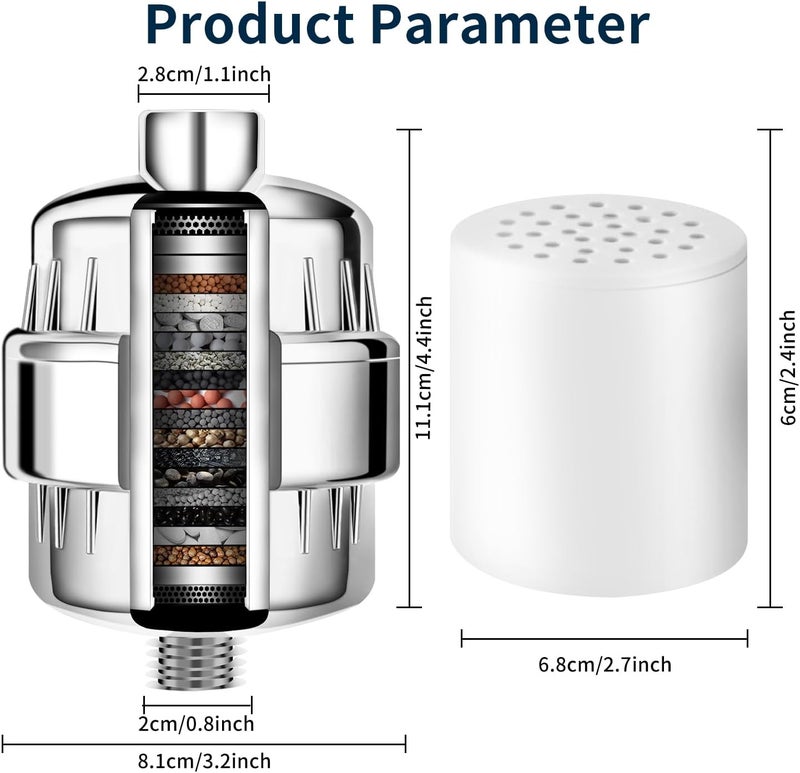 20-Stage Shower Water Filter with 2 Cartridges – Removes Chlorine, Heavy Metals & Impurities – Universal Fit for Hard Water & All Shower Types - Image 2
