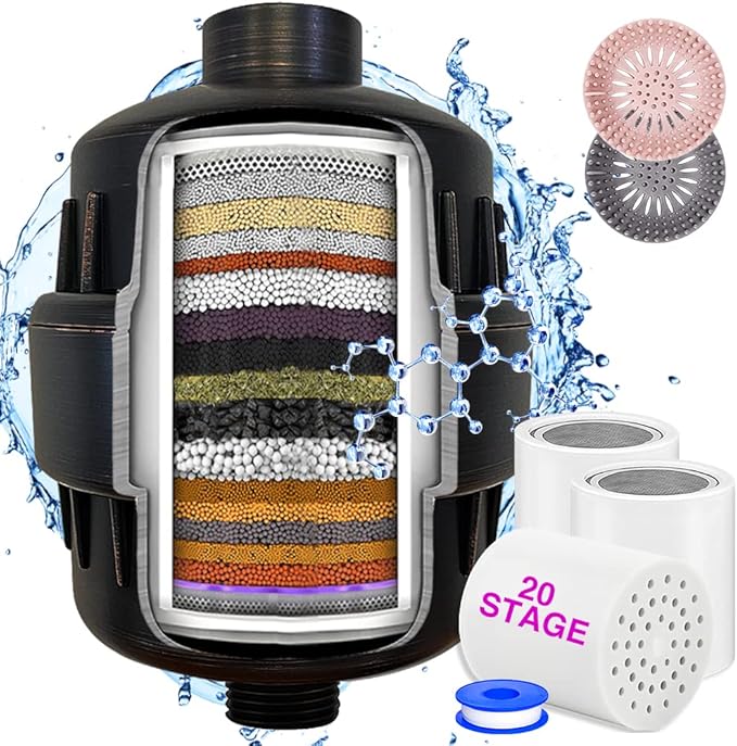 20-Stage Shower Water Filter with 2 Cartridges – Removes Chlorine, Heavy Metals & Impurities – Universal Fit for Hard Water & All Shower Types - Image 3