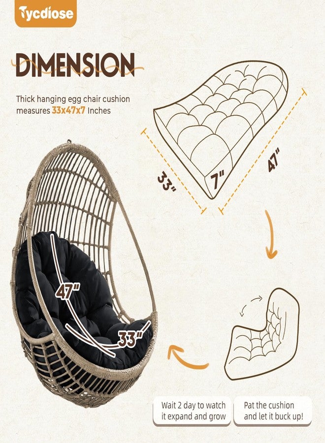 Tycdiose Egg Chair Cushion Replacement, Waterproof Outdoor Hanging Egg Chair Cushion Hammock Swing Chairs Cushions Pads, U-Shaped Thickened Cushions for Hanging Eggs Chairs, 47x33x7 Inches (Black) - Image 2