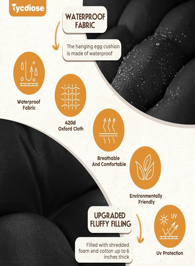 Tycdiose Egg Chair Cushion Replacement, Waterproof Outdoor Hanging Egg Chair Cushion Hammock Swing Chairs Cushions Pads, U-Shaped Thickened Cushions for Hanging Eggs Chairs, 47x33x7 Inches (Black) - Image 4