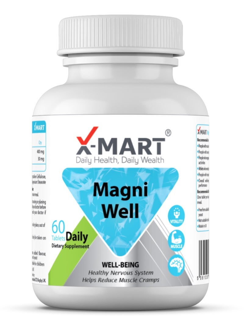 X-Mart Magni Well – Magnesium & Vitamin B6 Tablets for Muscle Cramps, Recovery, Stress Relief & Bone Support - Image 1