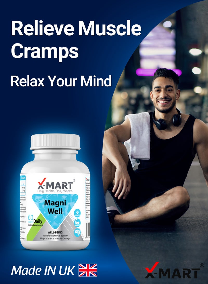X-Mart Magni Well – Magnesium & Vitamin B6 Tablets for Muscle Cramps, Recovery, Stress Relief & Bone Support - Image 2