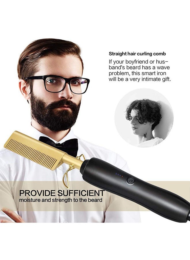 الكهربائية التسوية المشط الساخن، 2in1 المشط الأمن المحمول الحديد المتحرك فرشاة، متعددة الوظائف النحاس الشعر التسوية فرشاة التسوية المشط للنساء الرجال - Image 5