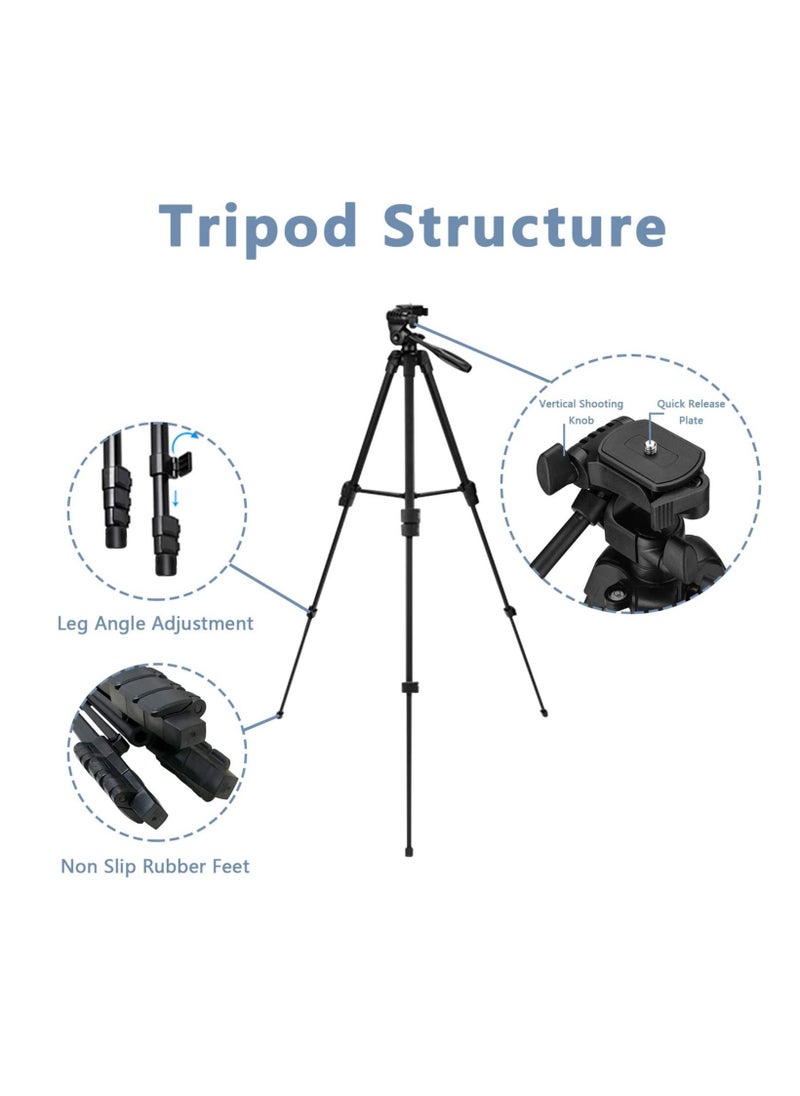 TYCOM - Tripod Stand 53" Extendable Mini Cell Phone Tripod with Portable Pouch, Bluetooth Remote Shutter and Phone Mount for iPhone/Android Phone/Gopros/DSLR Cameras - Image 1