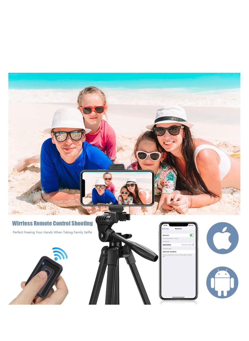 TYCOM - Tripod Stand 53" Extendable Mini Cell Phone Tripod with Portable Pouch, Bluetooth Remote Shutter and Phone Mount for iPhone/Android Phone/Gopros/DSLR Cameras - Image 1