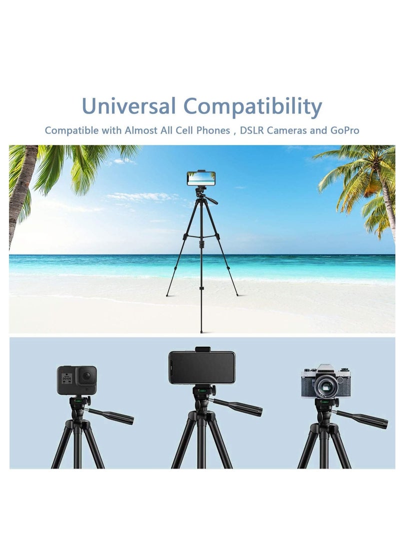 TYCOM - Tripod Stand 53" Extendable Mini Cell Phone Tripod with Portable Pouch, Bluetooth Remote Shutter and Phone Mount for iPhone/Android Phone/Gopros/DSLR Cameras - Image 1