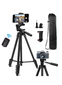 Tripod Stand 53" Extendable Mini Cell Phone Tripod with Portable Pouch, Bluetooth Remote Shutter and Phone Mount for iPhone/Android Phone/Gopros/DSLR Cameras