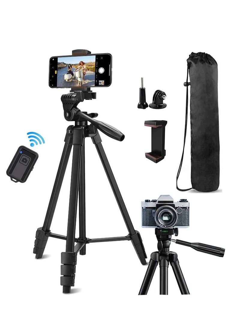 TYCOM - Tripod Stand 53" Extendable Mini Cell Phone Tripod with Portable Pouch, Bluetooth Remote Shutter and Phone Mount for iPhone/Android Phone/Gopros/DSLR Cameras - Image 1