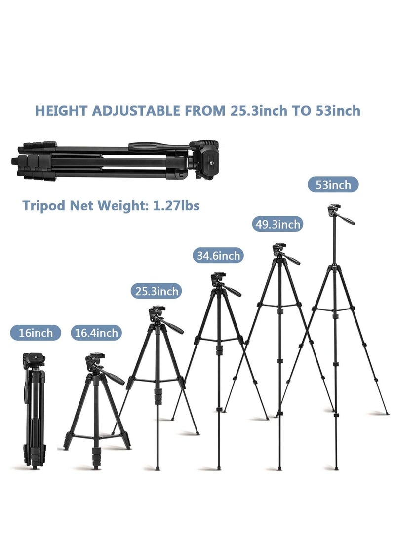 TYCOM - Tripod Stand 53" Extendable Mini Cell Phone Tripod with Portable Pouch, Bluetooth Remote Shutter and Phone Mount for iPhone/Android Phone/Gopros/DSLR Cameras - Image 1