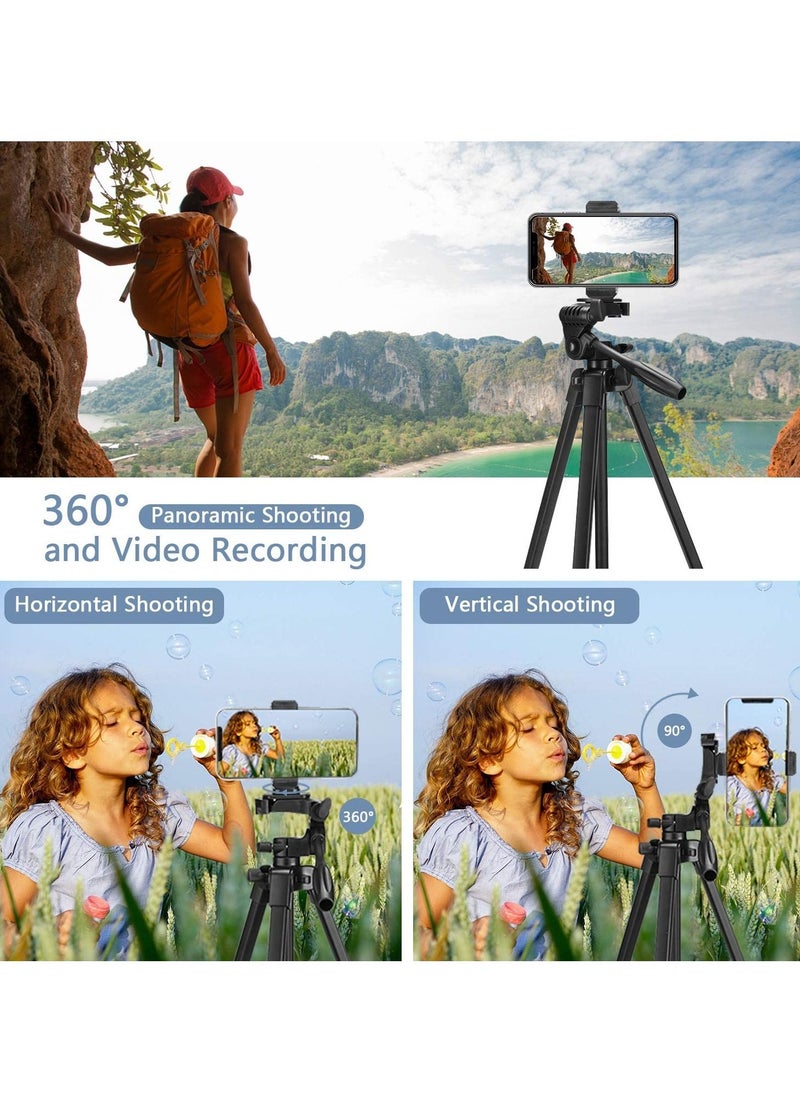 TYCOM - Tripod Stand 53" Extendable Mini Cell Phone Tripod with Portable Pouch, Bluetooth Remote Shutter and Phone Mount for iPhone/Android Phone/Gopros/DSLR Cameras - Image 1