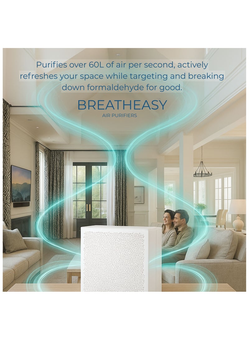 Breatheasy Air Purifiers Breatheasy Oasis | Compact H13 HEPA Air Purifier for Bedroom | PM2.5, Smoke & Odor Remover | Air Quality Sensor | Quiet ≤46 dB | Covers 20–30 m² | Formaldehyde & NO₂ Removal - Image 2