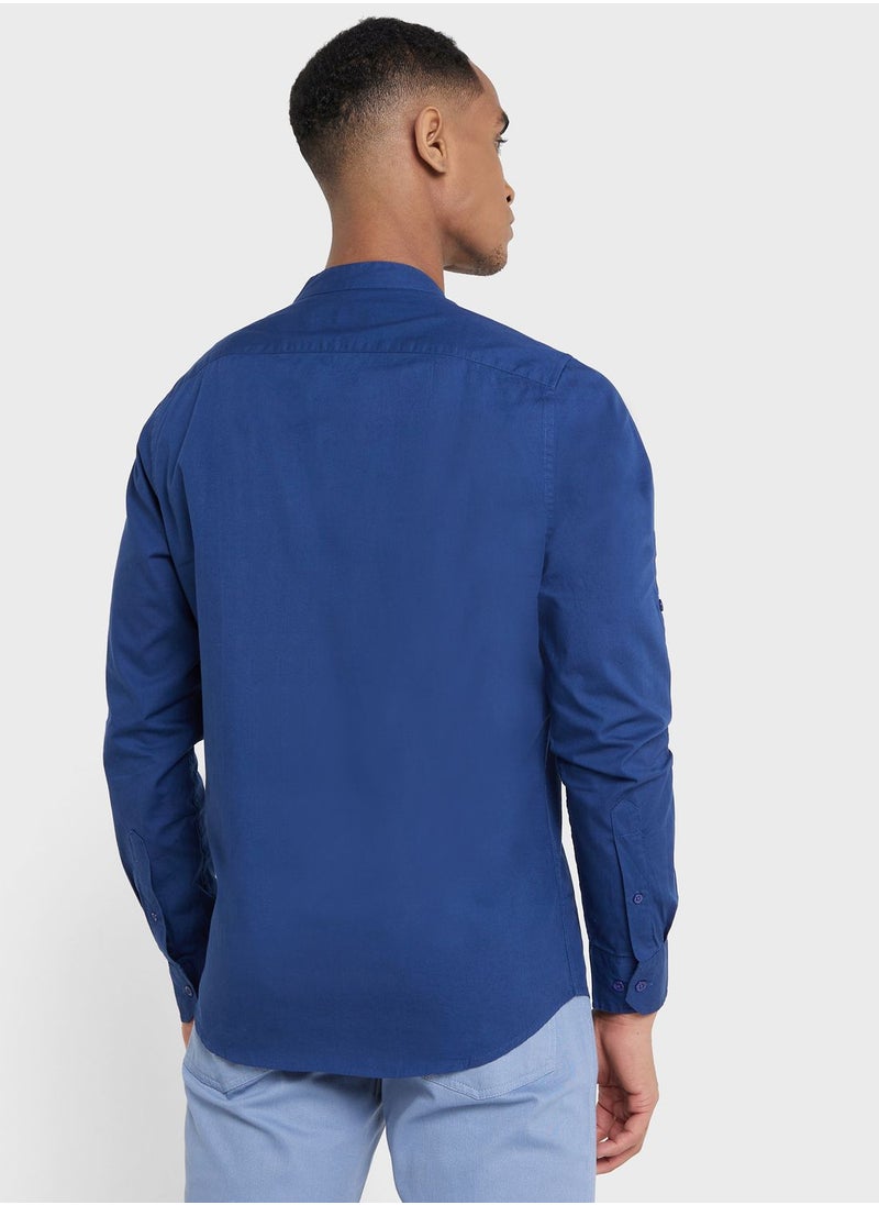 Thomas Scott - Thomas Scott Men Blue Slim Fit Casual Cotton Shirt - Image 1