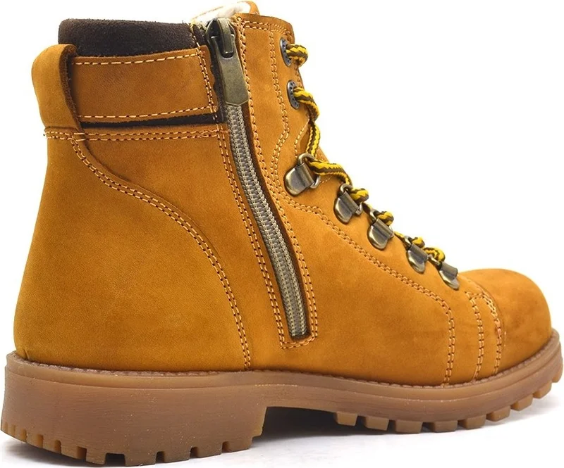 Raker Griffon Leather Yellow Zippered Shearling Kids Boots
