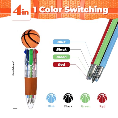 Zhirlyn Basketball Party Favors Basketball Pens Mini Multicolor Pen in One Cute Fun 4-in-1 Pens Bulk Cool Ballpoint Pen for Birthday Gifts Valentines day Teacher Supplies (Basketball, 12) - Image 2