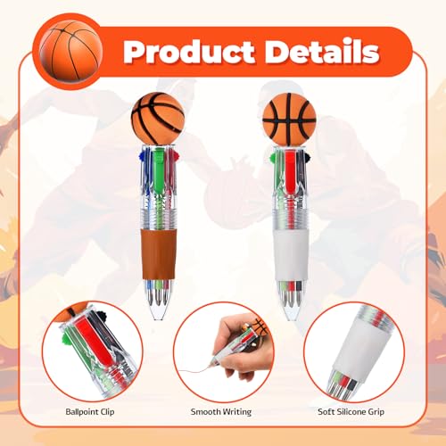 Zhirlyn Basketball Party Favors Basketball Pens Mini Multicolor Pen in One Cute Fun 4-in-1 Pens Bulk Cool Ballpoint Pen for Birthday Gifts Valentines day Teacher Supplies (Basketball, 12) - Image 4