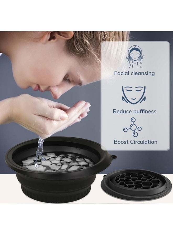 Ice Face Bowl With Built-In Icetray Quick Cooling Foldable And Hanging Design For Easy Stge And Carrying Dipping Face Ice Bath At Home And Travel(Black) - Image 3