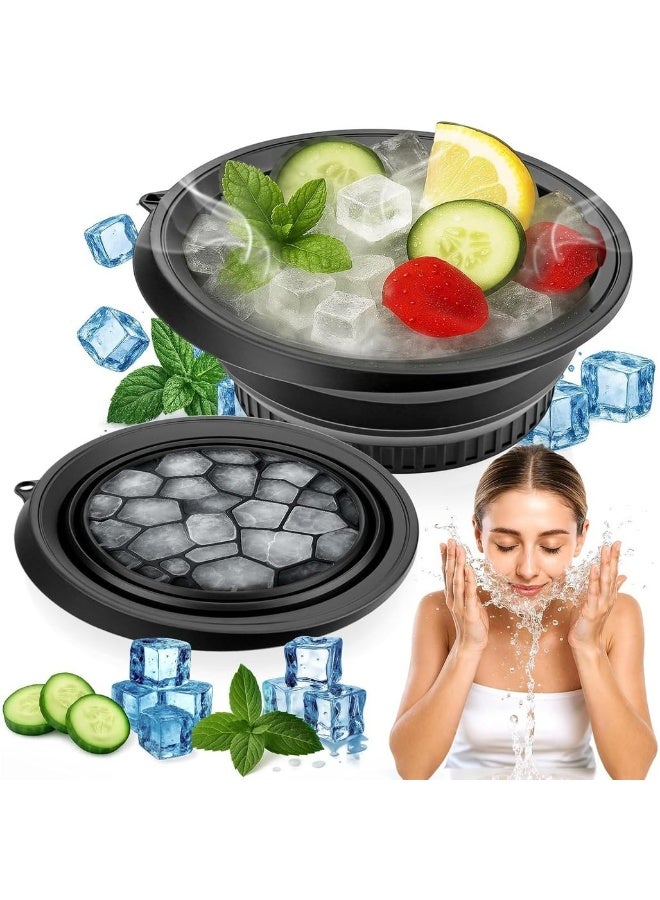 Ice Face Bowl With Built-In Icetray Quick Cooling Foldable And Hanging Design For Easy Stge And Carrying Dipping Face Ice Bath At Home And Travel(Black) - Image 1