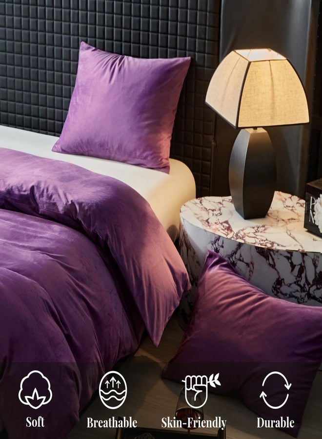 WARMDERN Purple Velvet Duvet Cover King Size Flannel Duvet Cover Bedding Sets, 3pcs Ultra Soft Luxury Textured Modern Crystal Velvet Duvet Covers with Zipper Closure(Purple, King) - Image 5