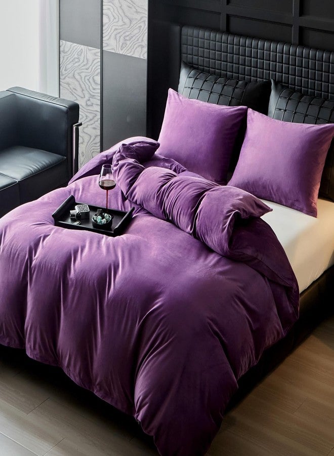 WARMDERN Purple Velvet Duvet Cover King Size Flannel Duvet Cover Bedding Sets, 3pcs Ultra Soft Luxury Textured Modern Crystal Velvet Duvet Covers with Zipper Closure(Purple, King) - Image 2