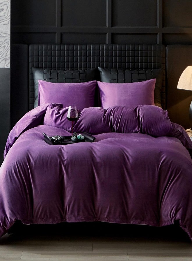 WARMDERN Purple Velvet Duvet Cover King Size Flannel Duvet Cover Bedding Sets, 3pcs Ultra Soft Luxury Textured Modern Crystal Velvet Duvet Covers with Zipper Closure(Purple, King) - Image 1
