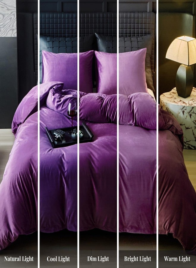 WARMDERN Purple Velvet Duvet Cover King Size Flannel Duvet Cover Bedding Sets, 3pcs Ultra Soft Luxury Textured Modern Crystal Velvet Duvet Covers with Zipper Closure(Purple, King) - Image 3