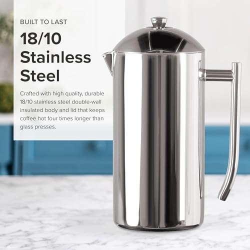 Frieling French Press Coffee Maker - 17 oz, Polished Stainless Steel - Double-Wall Insulated French Press & Cold Brew Pitcher for Camping & Travel - Manual Non-Plastic Coffee Maker - Image 4