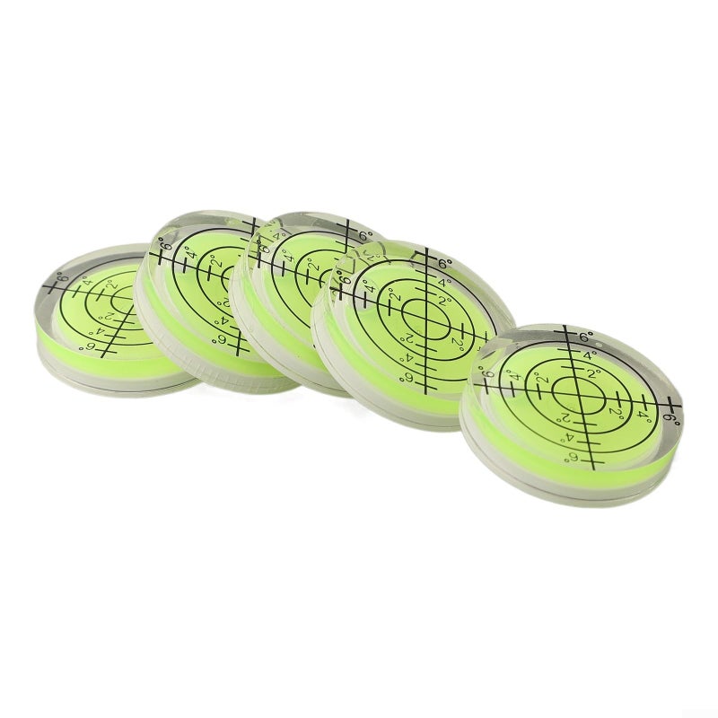 Fluorescent Yellow Green Round Bubble Level 32mm Acrylic for Precision Measuring 5pcs - Image 3