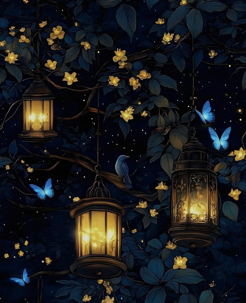VOLEAAR Dark Floral Peel and Stick Wallpaper, Wonderland Forest with Lighting Butterfly Self Adhesive Wallpaper for Bedroom Cubicle Drawer, Vinyl Waterproof Fantasy Contact Paper Black 17.5In x 118In - Image 1