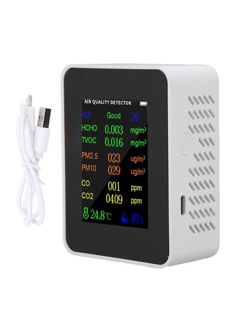 Air Quality Monitor Carbon Dioxide Detector Accurate Tester for CO CO2 PM2.5 TVOC HCHO Temperature Humidity Alarm Mode White
