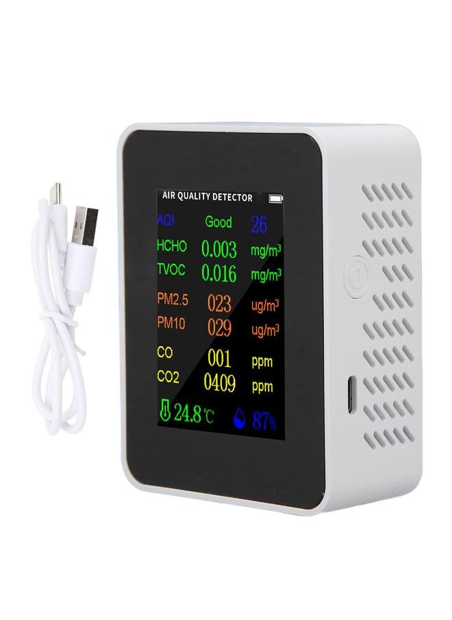 Thoraya Air Quality Monitor Carbon Dioxide Detector Accurate Tester for CO CO2 PM2.5 TVOC HCHO Temperature Humidity Alarm Mode White  - Image 1