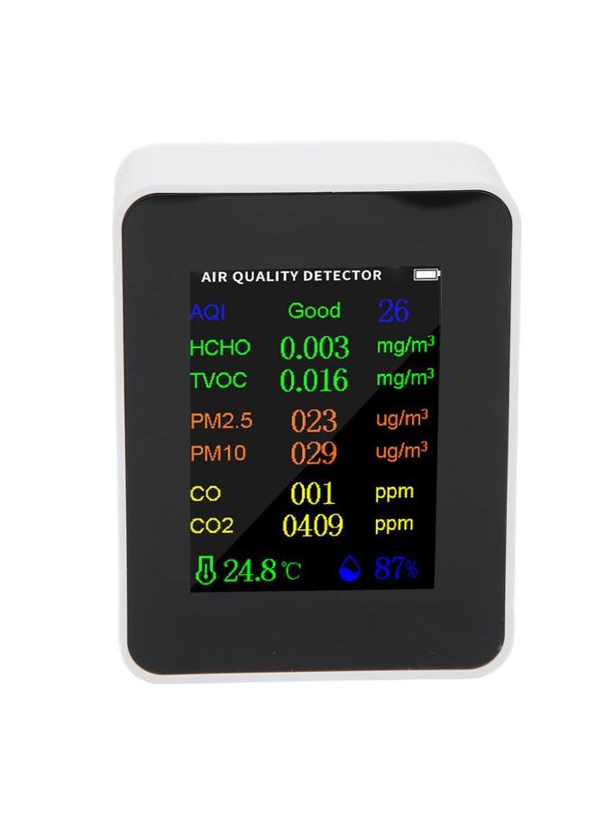 Air Quality Monitor Carbon Dioxide Detector Accurate Tester for CO CO2 PM2.5 TVOC HCHO Temperature Humidity Alarm Mode White