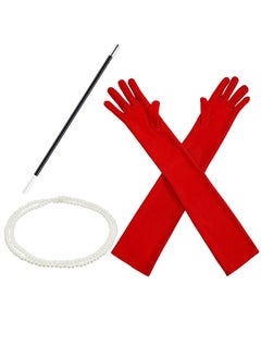 KASTWAVE 1920s Accessories for Women Costume Long Satin Gloves Fancy Dress Plastic Holder Pearl Necklace Set for Fancy Dress Women Cosplay Party  - Image 1