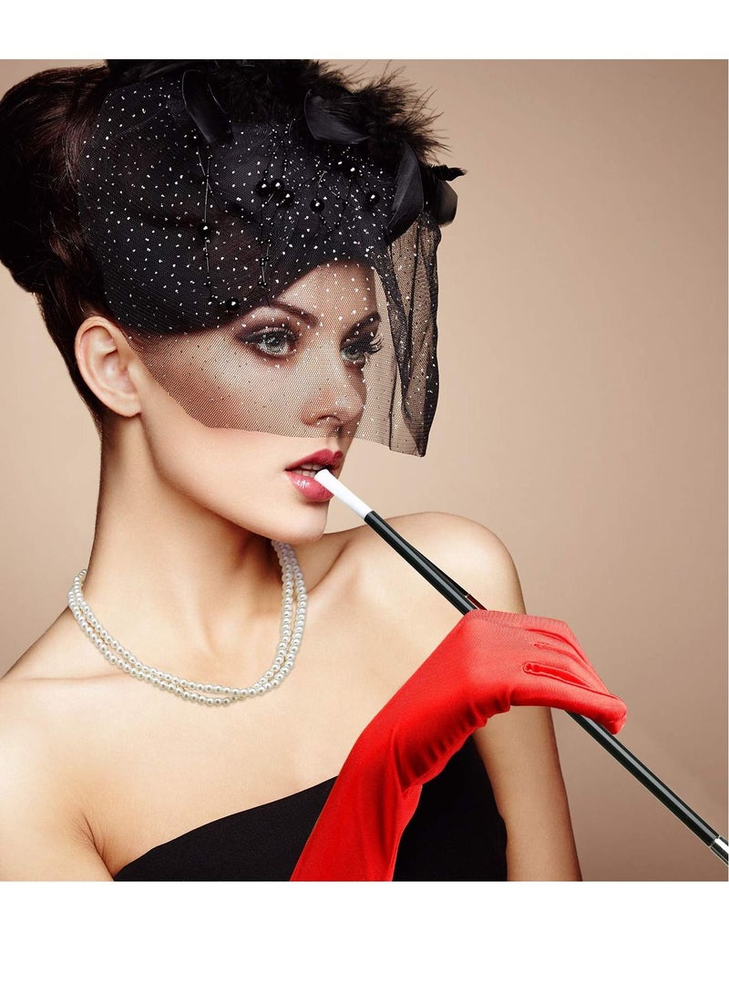 KASTWAVE 1920s Accessories for Women Costume Long Satin Gloves Fancy Dress Plastic Holder Pearl Necklace Set for Fancy Dress Women Cosplay Party  - Image 3