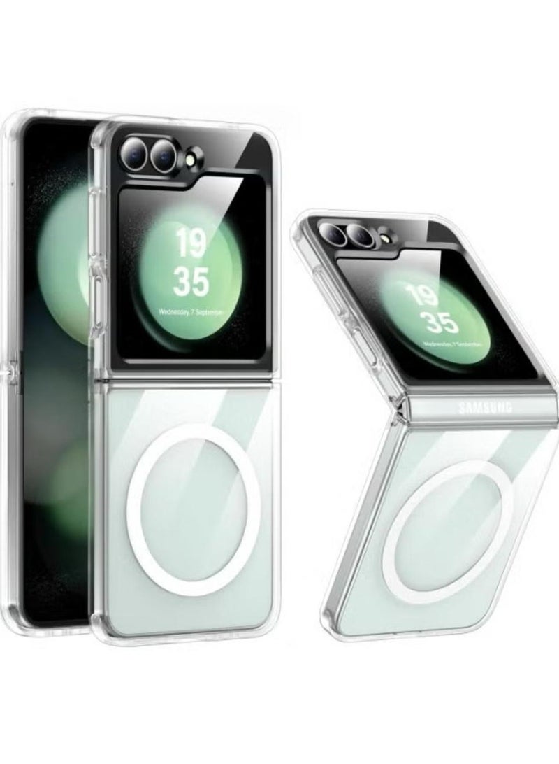 ماجنيتك جراب مغناطيسي لموبايل جالكسي (Samsung Galaxy Z FLIP 6) متوافق مع الشحن اللاسلكي ماج سيف، غطاء ممتص للصدمات مضاد للخدش (شفاف)، بولي يوريثين حراري - بي سي - Image 1