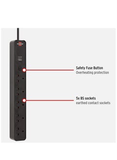 Brennenstuhl Brennenstuhl Ecolor, 5-Gang Extension Lead (Power Strip 5-Gang With Safety Fuse Button, Switch And 1.5 M Cable - 90° Angle Of Sockets) Black  - Image 3