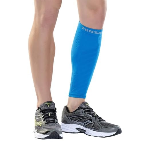 Zensah Calf/Shin Compression Sleeve - Made in the USA Single Leg Compression Sleeve for Shin Splint Relief, Recovery, Running (Blue, Small/Medium) - Image 1
