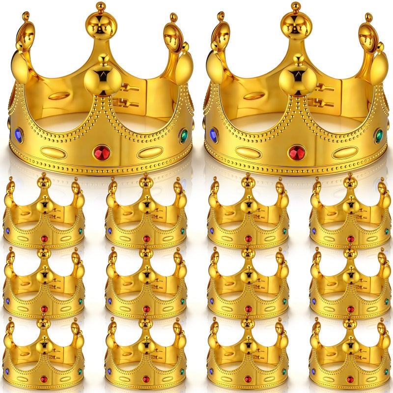 Quelay 12 Pcs King Crown Gold Adjustable Royal Prince Jeweled Crown Medieval for Party Birthday Royal Costume Fun Cosplay(Classic) - Image 1