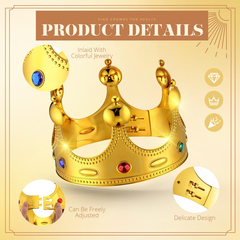 Quelay 12 Pcs King Crown Gold Adjustable Royal Prince Jeweled Crown Medieval for Party Birthday Royal Costume Fun Cosplay(Classic) - Image 3