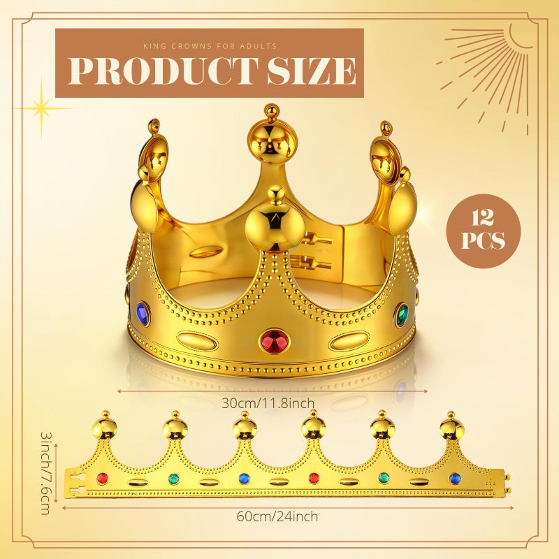 Quelay 12 Pcs King Crown Gold Adjustable Royal Prince Jeweled Crown Medieval for Party Birthday Royal Costume Fun Cosplay(Classic) - Image 2
