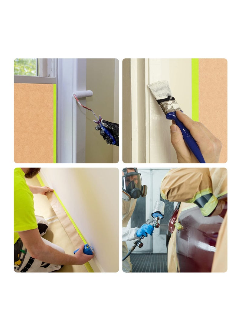 4 Rolls Pre Taped Masking Paper for Painting Tape and Drape Painters Paper Paint Adhesive Protective Paper Roll for Covering Skirting Frames Cars and Auto Body - Image 2