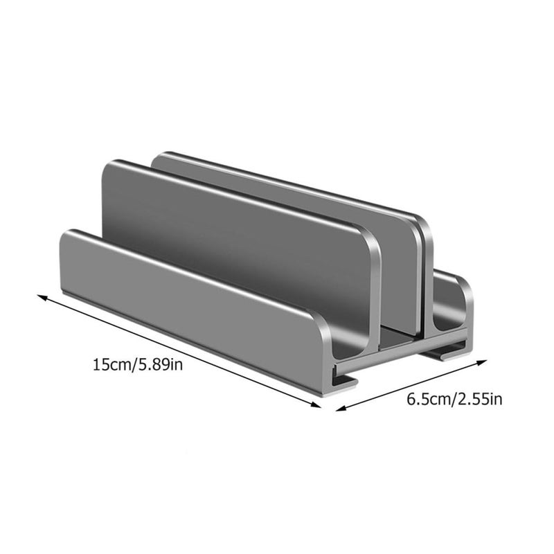 Three Slot Adjustable Vertical Laptop Stand with Desktop Base Portable Gray Holder - Image 3