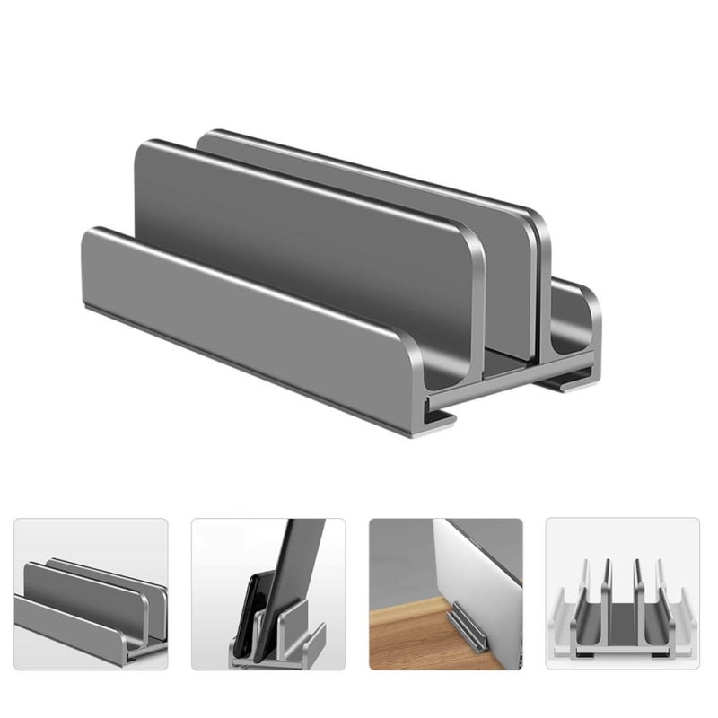 Three Slot Adjustable Vertical Laptop Stand with Desktop Base Portable Gray Holder - Image 5