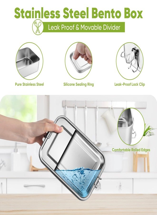 تيم فار علبة طعام بينتو من الفولاذ المقاوم للصدأ من تيم فار، سعة 850 مل/28 أونصة، علبة غداء بينتو معدنية للبالغين والأطفال، للاستخدام في المنزل/المكتب/المدرسة/السفر، 3 أقسام للوجبات والفواكه والوجبات الخفيفة، مانعة للانسكاب وآمنة للغسل في غسالة الأطباق - Image 3
