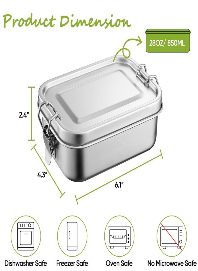 تيم فار علبة طعام بينتو من الفولاذ المقاوم للصدأ من تيم فار، سعة 850 مل/28 أونصة، علبة غداء بينتو معدنية للبالغين والأطفال، للاستخدام في المنزل/المكتب/المدرسة/السفر، 3 أقسام للوجبات والفواكه والوجبات الخفيفة، مانعة للانسكاب وآمنة للغسل في غسالة الأطباق - Image 2