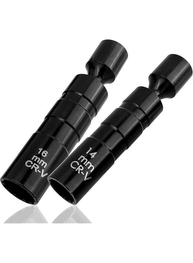 Oasisgalore 2Pcs 14Mm & 16Mm Magnetic Spark Plug Socket Set, 12-Point Universal Joint Spark Plug Wrench 3/8 Inch Drive Thin Wall Swivel Spark Plug Socket Removal Tool - Image 1