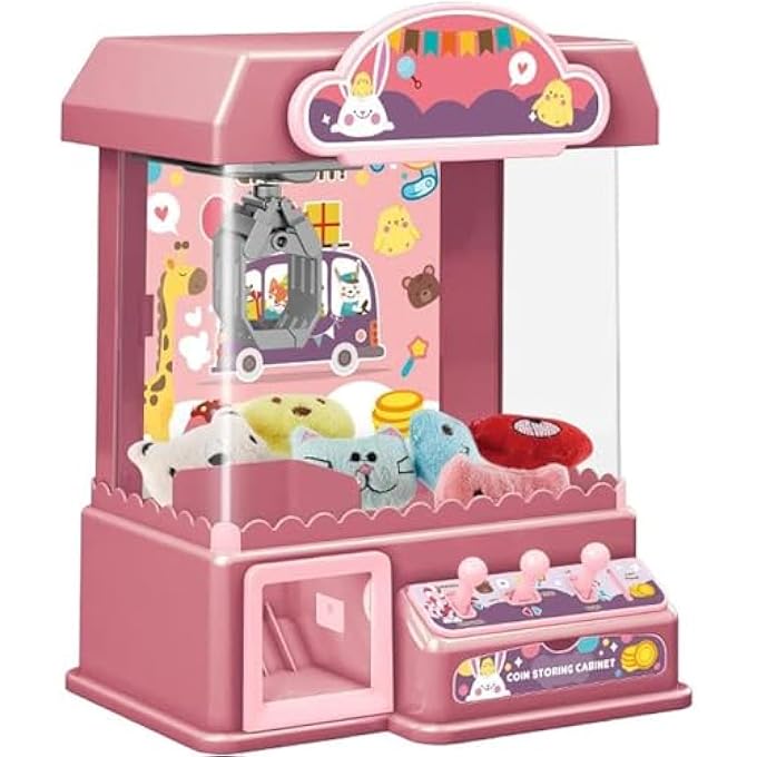 MINI CLAW MACHINE, DIY DOLL MACHINE FOR KIDS, ELECTRONIC ARCADE GAME INDOOR TOY WITH MUSIC FOR HOME PARTY CHRISTMAS BIRTHDAY GIFTS TOYS(PINK) - Image 1