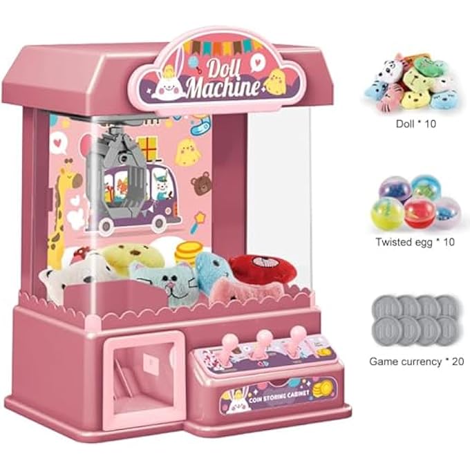 MINI CLAW MACHINE, DIY DOLL MACHINE FOR KIDS, ELECTRONIC ARCADE GAME INDOOR TOY WITH MUSIC FOR HOME PARTY CHRISTMAS BIRTHDAY GIFTS TOYS(PINK) - Image 3