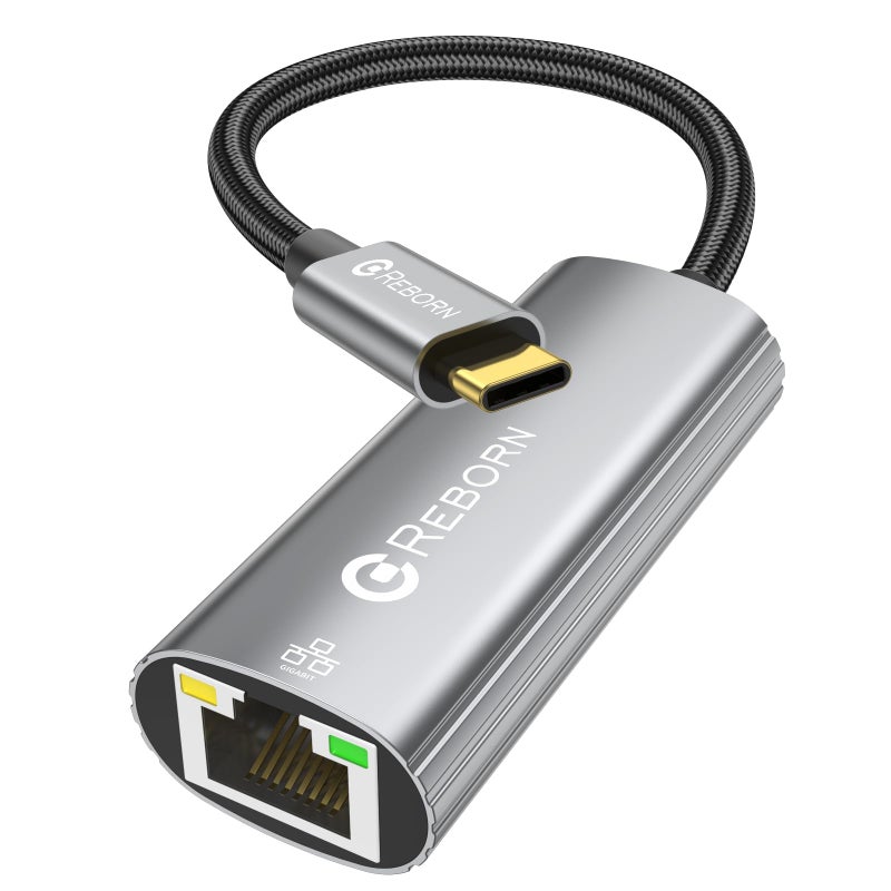 Reborn USB C to Ethernet Adapter, Type-C (Thunderbolt 3/4) to RJ45 Gigabit Ethernet LAN Network Adapter Compatible with iPhone 15 Pro/Max, MacBook Pro/Air 2023, iPad Pro, iMac, S23, XPS 17 and More - Image 1