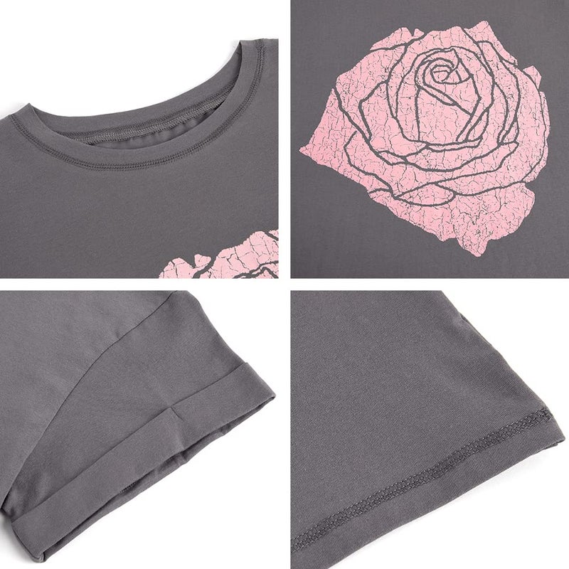 Fazortev Womens Rose Graphic Tee T Shirt Loose Fit Summer Short Sleeve Casual Boyfriend Crew Neck Tops - Image 3